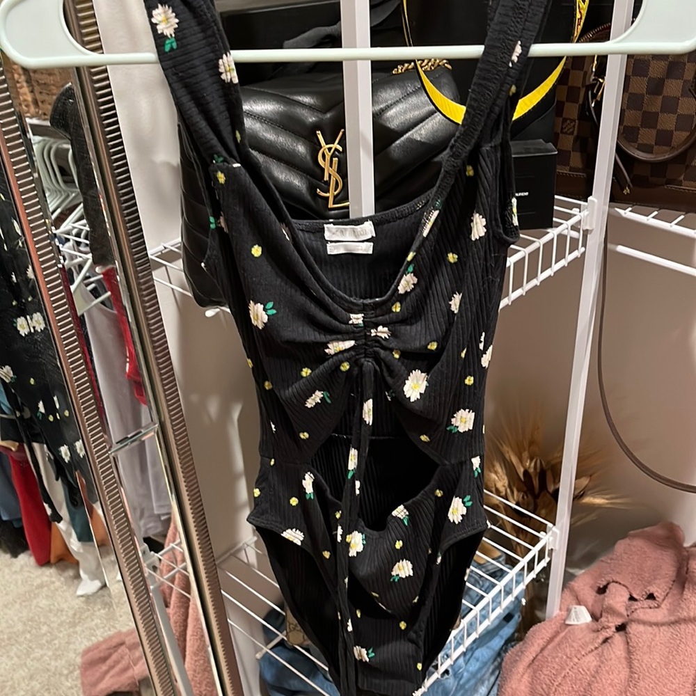 Black Flowered Urban Outfitters Cutout Bodysuit